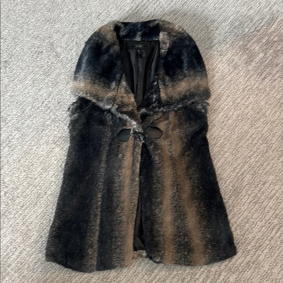 Jessica Simpson medium navy and Black and Brown Faux Fur vest - Picture 1 of 8
